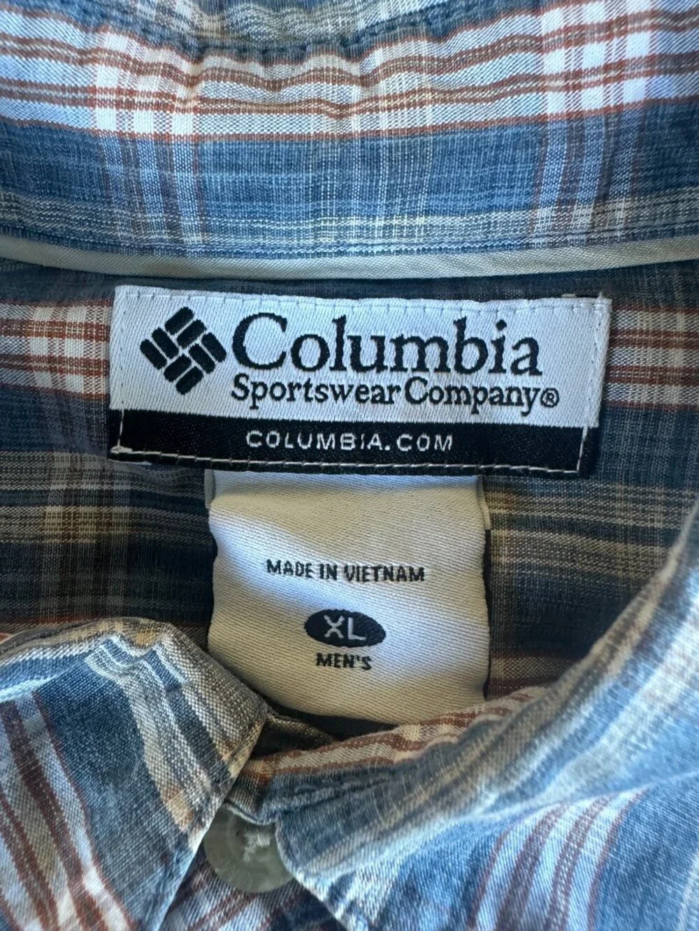 Columbia Sportswear Company Men's Blue Red Plaid SS Button Front Shirt XL Cotton
